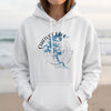 White hoodie with "Chatuge Lake North Carolina" map and compass design.