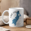 White mug with blue Lake Onota map, compass rose, and text "MASSACHUSETTS".