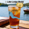 Glass with iced tea, lemon, and Lake Granby map design.