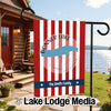 Garden flag with red and white stripes, Donner Lake silhouette, and "The Smith Family" text.