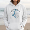 White hoodie with "Lake Coeur d'Alene Idaho" text and map graphic.