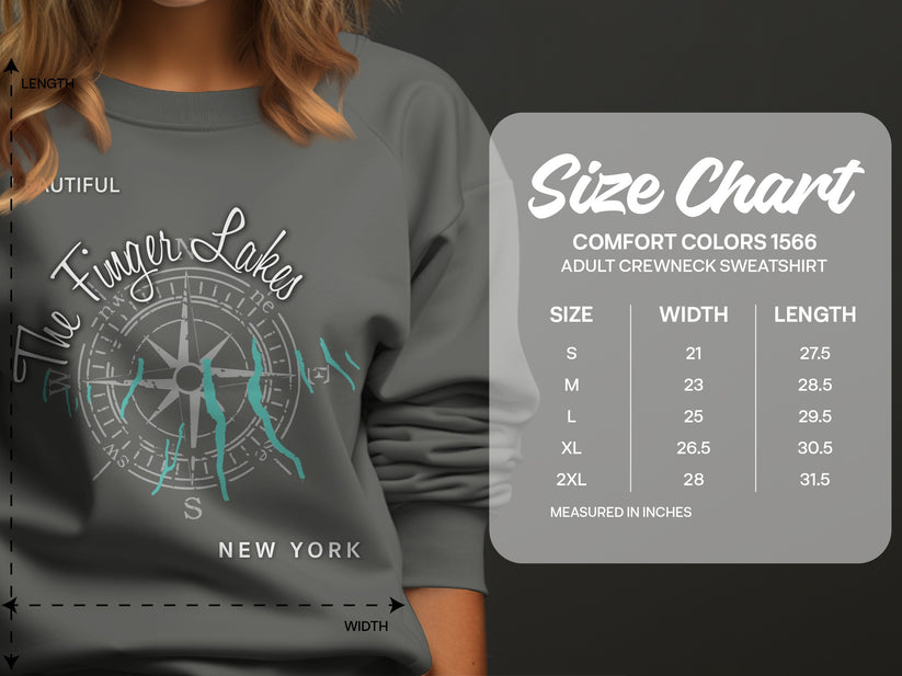 Comfort Colors 1566 adult crewneck sweatshirt size chart.
