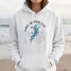 White hoodie with Lake Hopatcong map and compass graphic on chest.