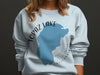 Light blue sweatshirt with Topaz Lake California map graphic and compass design.