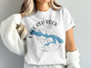 White t-shirt with Lake Red Rock Iowa map and compass design.