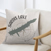 Sardis Lake Mississippi map on a light gray textured pillow with compass rose.