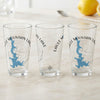 Three glasses feature a blue map of Eagle Mountain Lake and a compass.