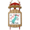 Sled ornament with red runners, wood frame, and white insert saying "Merry Christmas FROM Lake Ouota".