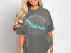 Gray t-shirt with a teal Theodore Roosevelt Lake map and compass design.
