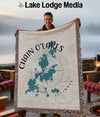 Woven blanket with Chain O'Lakes map and "Illinois" text.