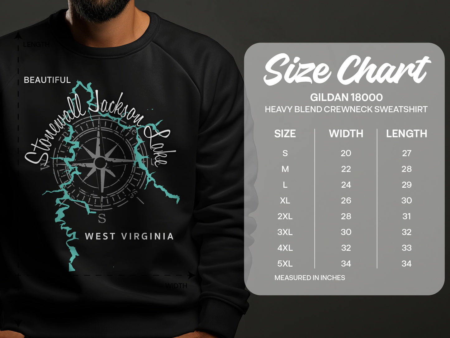 Stonewall Jackson Lake West Virginia Map Design T-Shirt or Sweatshirt