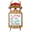 Sled ornament with "Merry Christmas From Lake Amistad" text and turquoise map graphic.
