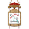 Red and wood Christmas ornament shaped like a sled with "Merry Christmas from Lake Granbury" text.
