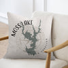 Pillow with Moss Lake North Carolina map and compass design.
