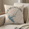 New Melones Lake California map with compass on beige pillow.