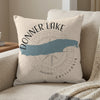 Beige pillow with "Donner Lake California" text and lake silhouette.