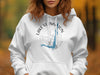 White hoodie with "Lake Vermilion Minnesota" text and lake map graphic.
