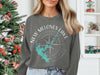 Crewneck sweatshirt with New Melones Lake California map and compass graphic.