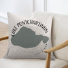 Pillow with Lake Pontchartrain shape and compass rose design.