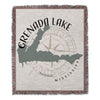 Grenada Lake Mississippi map on a fringed throw blanket with compass design.