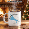 White mug with Canyon Lake Arizona map and compass design.