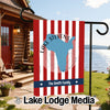 Garden flag with Lake Stevens map outline on red and white stripes, "The Smith Family".