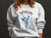 White sweatshirt with "Lake Michigan Wisconsin" text, blue lake map, and compass graphic.
