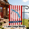Eklutna Lake Alaska garden flag with red and white stripes and "The Smith Family" text.