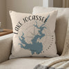 Pillow with Lake Jocassee map and compass design, South Carolina.