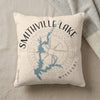 Smithville Lake Missouri map pillow with compass rose and text.