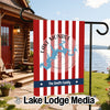 Garden flag with red and white stripes, Lake Monroe map, and "The Smith Family."