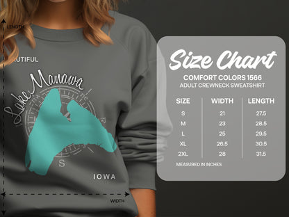 Comfort Colors 1566 sweatshirt size chart for adult crewneck sweatshirts.