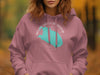 Pink hoodie with teal Round Valley Reservoir map design and "New Jersey" text.