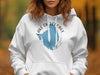 White hoodie with blue Lake Okeechobee, Florida map and compass design.