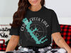 Cedar Creek Lake Texas map with compass graphic on black t-shirt.