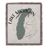 Tapestry with silhouette of Lake Michigan, compass rose, and text "Lake Michigan Illinois".