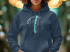 Navy blue hoodie with Confus Lake New York compass design.