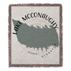 Woven throw blanket with Lake McConaughy Nebraska map design and compass rose.