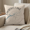 Cherokee Lake Tennessee map on a cream pillow with compass design.