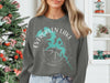 Crewneck sweatshirt with Evergreen Lake Illinois map graphic.