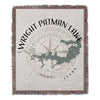 Wright Patman Lake map design on a woven throw with compass rose and Texas text.