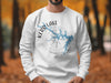 White sweatshirt with Kerr Lake Virginia map and compass design.