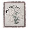 Lake Norman, North Carolina map on a fringed throw blanket with compass design.