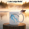 White mug with Willow Springs Lake Arizona map and compass design.