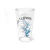Clear pint glass with "Lake Norman" text and a blue map outline on a compass rose.