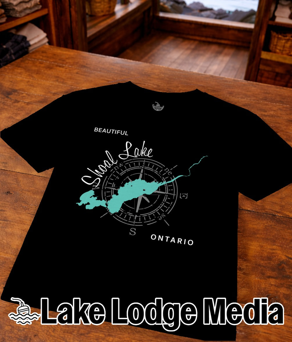 Black t-shirt with "Shool Lake Ontario" and compass rose design.