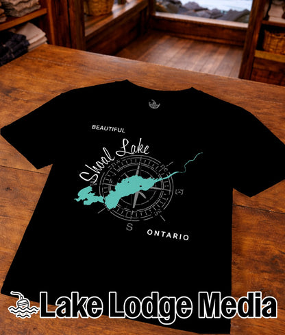 Black t-shirt with "Shool Lake Ontario" and compass rose design.