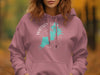 Pink hoodie featuring a teal outline map of Watson Lake, Arizona.