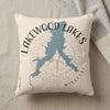 Lakewood Lakes Missouri map on a textured off-white pillow.