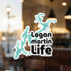 Sticker with teal Logan Martin lake outline and text "Logan martin life"